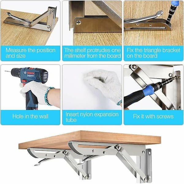 Inch Heavy Duty Foldbar Stativ, 1 Par Rustfrit Stål Foldbar Hyldebeslag, Foldbar Hyldebeslag