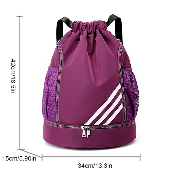 Uusi kiristysnauhainen reppu, vedenpitävä narureppu, urheilureppu, kuntosalireppu, jossa sivutasku miehille ja naisille Purple