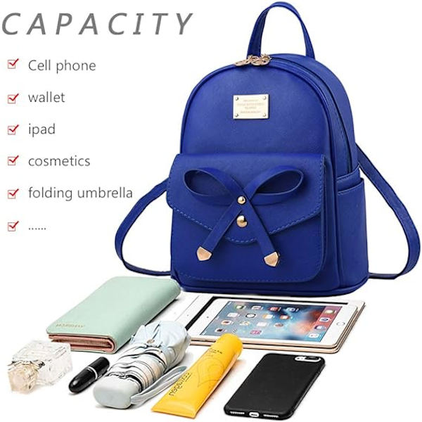 Kvinnor Ryggsäck Mini Ryggsäckar Flickor Rosett PU Läder Ryggsäck Handväska Söta Axelväskor Ryggsäck för Damer Liten Ryggsäck Tonåringar blue