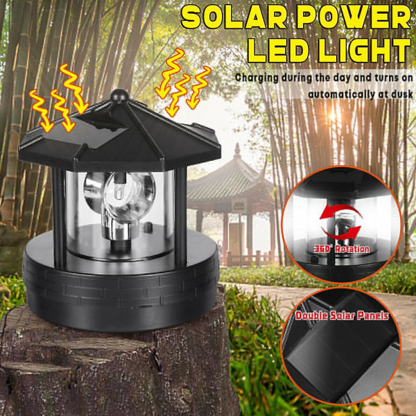 Soldriven fyr, Dekorativt Led Roterande Solar Smoke Towers, Vattentätt Ip 44 Led Solar Light För Trädgård, Gräsmatta, Uteplats, Svart
