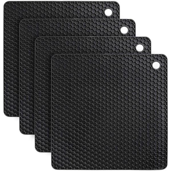 Silikonebordskåner, 4 stk. Silikoneunderlag skridsikre, 18,5 cm Honeycomb køkkenbordskåner Multifunktionelle varmeunderlag, skehvile, madlavning og spisning (firkantet)