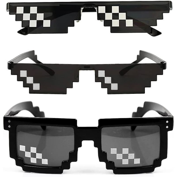 [3 Pack] Solbriller, Solbriller Mænd Kvinder 8 Bit Glas Pixel Mosaik Rekvisitter Unisex Solbriller - Sort