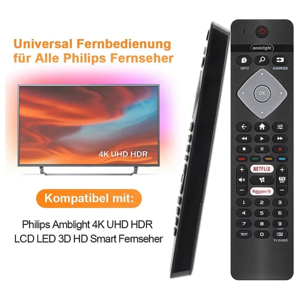 Fjärrkontrollersättning för alla Philips Ambilight 4k Smart Led Tv 75pus6754/12 65pus6754/12 65pus6704/12 55pus6754