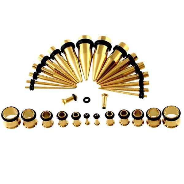 36 Stk. Ørestrækkersæt Plugs Taper 14G-00G Expanders Guld (FMY)