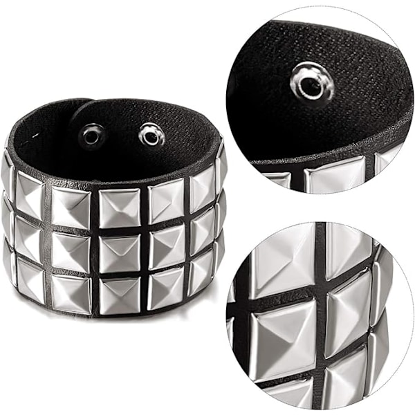 3 stk Lær Studded Punk Armbånd for Menn Kvinner 80-tallet Studded Goth Rock Armbånd Spike Nagler Mansjett Armring Unisex Metall