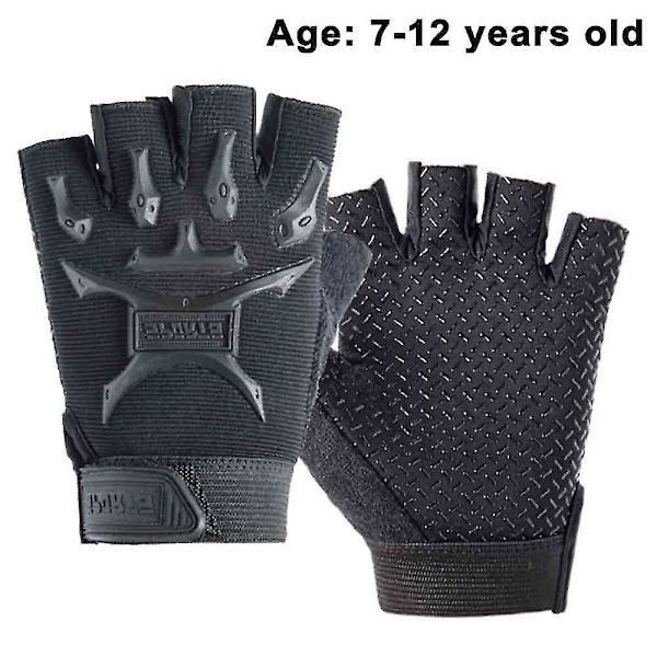 Barnens utomhussporthalvfingerhandskar halkfria andningsbara handskar 7 to 12 years old Black