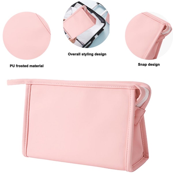 Bærbar kosmetikkveske - Håndkosmetikkveske med stor oppbevaring - Pu-materiale pink