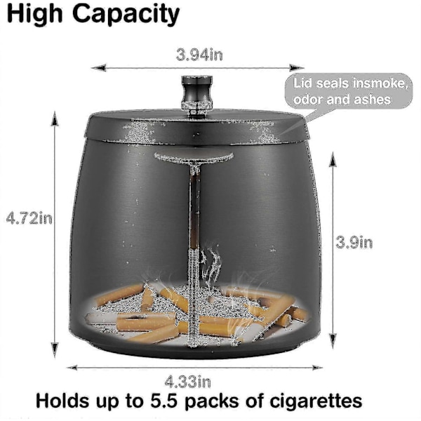 Rostfritt Stålashtray Med Lock För Utomhus Vindtät Ashtray Med Halkskyddad Bas För Utomhus- Och Inomhusbruk Gold M