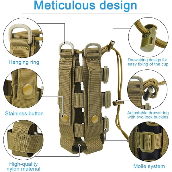 Taktisk Vandflaske Pose Militær Molle Flaskeholder Vandtæt Kedel Bærer Holder Justerbar Rem Vandflaske Tasker med Snøre Brown