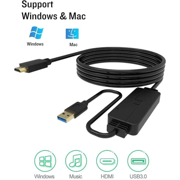 Usb till Hdmi-adapterkabel för Mac Os Windows 10/8/7/vista/xp, Usb 3.0 till Hdmi-hane Hd 1080p-skärm, ljud- och videokonverterkabel 6,6 fot