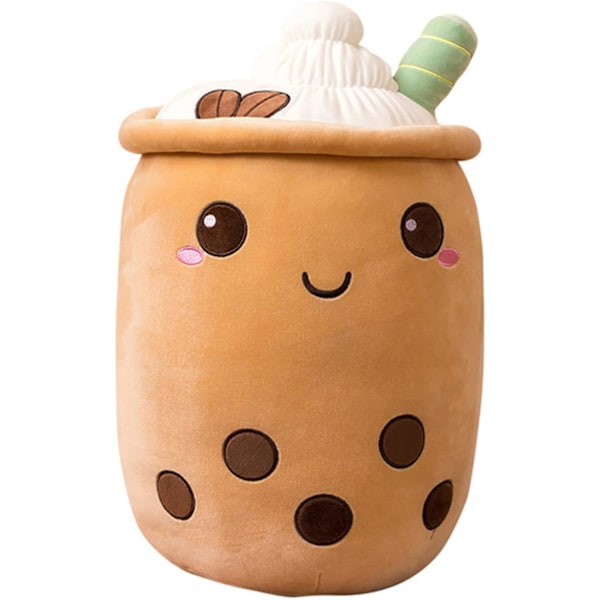 Boble te-bamse, dukkebamse, blød pude, plyslegetøj, mælkete-kopformet krammepude, gave til kæreste, hudvenlig, behagelig pude til at putte sig med Brown 2 Round Eyes 35cm
