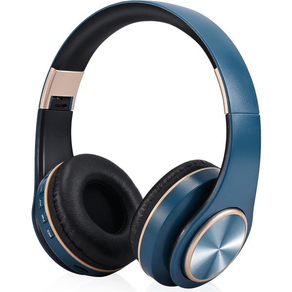 Trådlösa hörlurar över örat, trådlösa hopfällbara stereohörlurar Inbyggd HD-mikrofon, FM, SD/TF, Deep Bass Lättviktsheadset med tråd (blå)