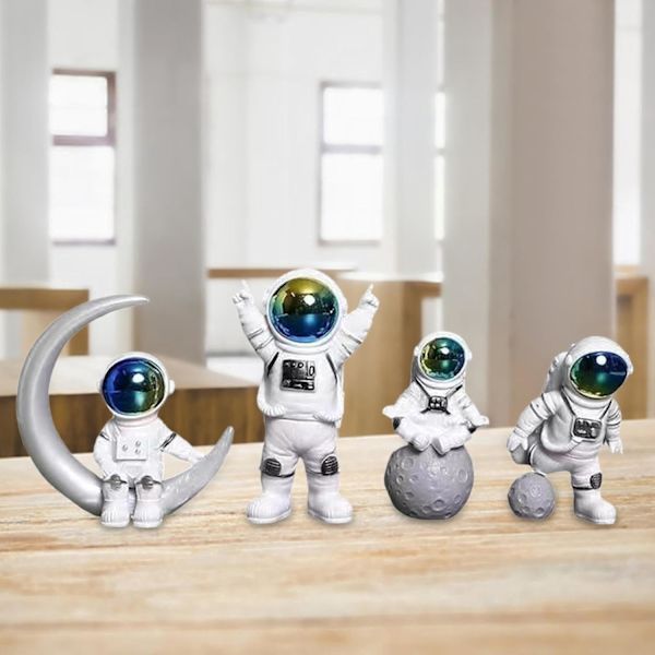 Astronautfigur Rymdman Skulptur Hartsstaty Prydnad för Kontorsfest Unik Dekorativt Stycke, Blå, 4 st