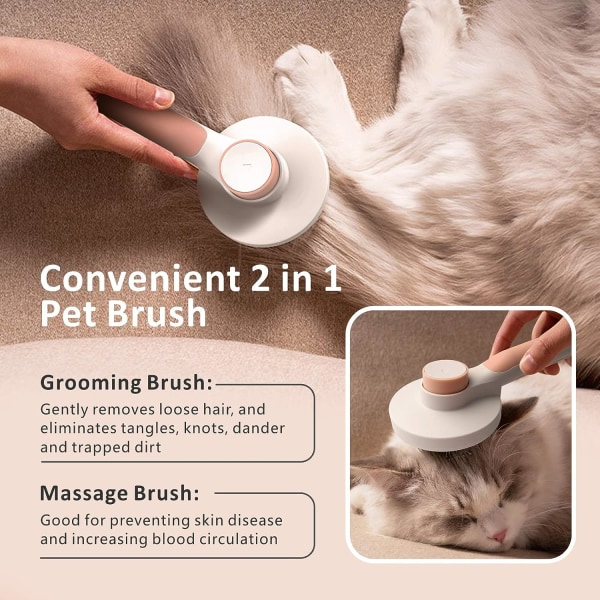 Pet Grooming Brush, Long and Short Hair Brush for Cats and Dogs, Soft Stainless Steel Bristles, Quick Clean Brush, Removes Tangles, Dead Hair and Dirt