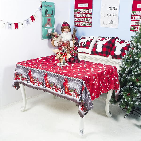 150*180cm Rektangulär Julduk - Tomte, Elf, Snöflinga Mönster - Julparty Dekoration
