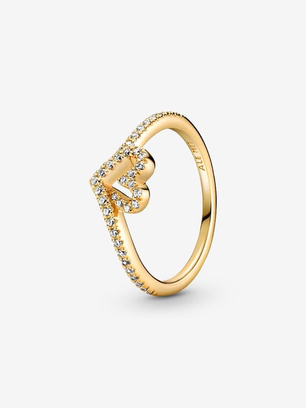 Pandora - P Timeless Wish Kimalteleva Sydän -sormus - 14k kullattu Circumference: 52mm