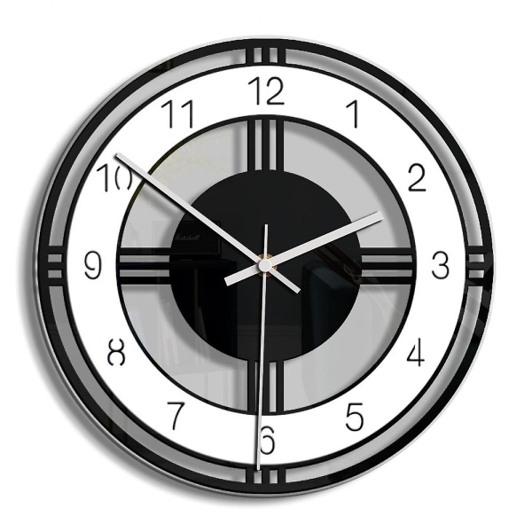 Väggklocka Heminredning Svart Vit Cirkel Vägg Cirkel Kreativ Sovrum Transparent Retro Klocka-svart-