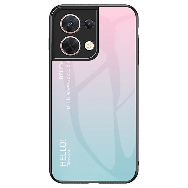 För Oppo Reno8 5g Gradient Telefonfodral Härdat Glas+hård PC + Mjuk Tpu Slitstarkt Skyddande Skal Gradient Pink Blue