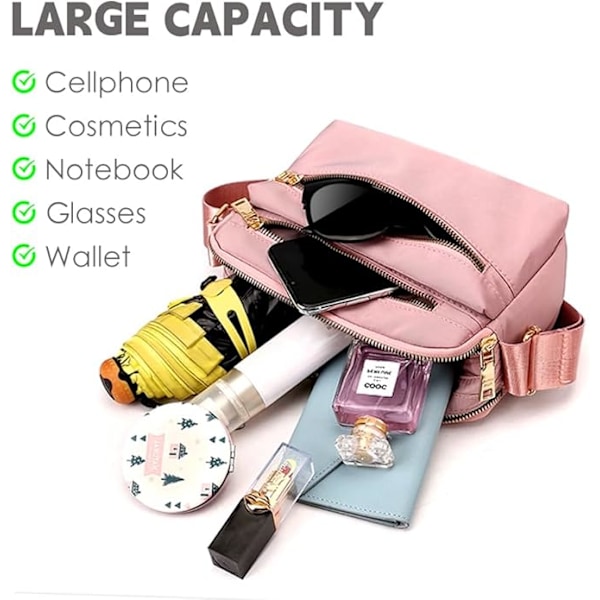 Naisten crossbody-laukku, monilokeroinen käsilaukku ja olkalaukku, vedenpitävä nailon, varkaudenestoinen crossbody-laukku matkustamiseen ja ostosten tekoon