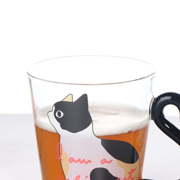 250 ml e Cat Glas Juice Kaffe Kopp Mjölk Te Kaffe Glas Mugg Vit