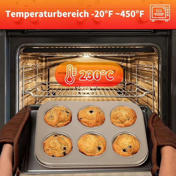 Sæt med 2 stålforme til 6 muffins, bageplade med non-stick belægning, perfekt til muffins, cupcakes, kager og budding