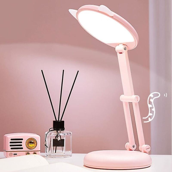 LED-lamppu, lasten pöytälamppu, kissan korvan vaaleanpunainen tyttöjen yöpöytälamppu, pöytälamput, säädettävä kirkkaus, lapset
