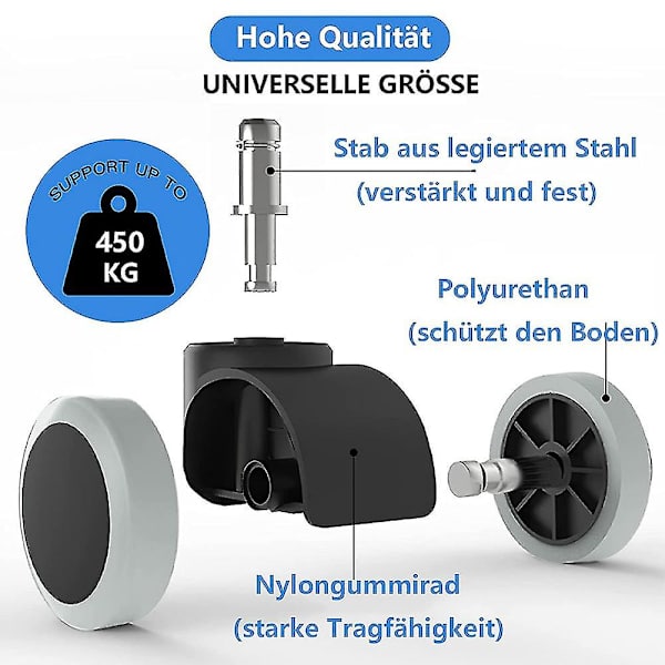 Udskiftningshjul til kontorstol til hårde gulve - 5 stk. - 11 mm / 22 mm - Til gamingstole, drejestole, Pr