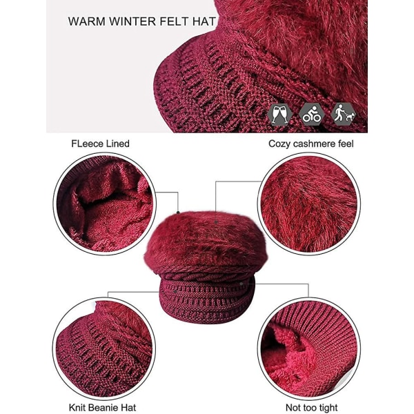 Dame Vinterlue Beret Vinterlue For Kvinner Strikket Lue Cabbie Cap Visor Beret Gave