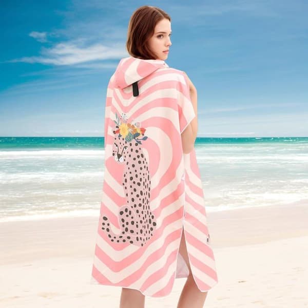 Hætteklædt strandponcho til kvinder, hurtigtørrende mikrofiber badehætte med stilfuldt leopardprint,