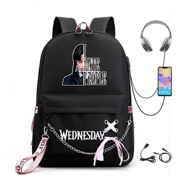 Wednesday Addams Rygsæk Mirabel Madrigal Skole Tasker Usb Opladning Rygsæk Rejse Notebook Skole Taske Til Børn Studerende picture color12