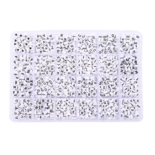 DIY - Perleboks - Bogstavperler - 1400stk + Elastisk tråd hvid hvid