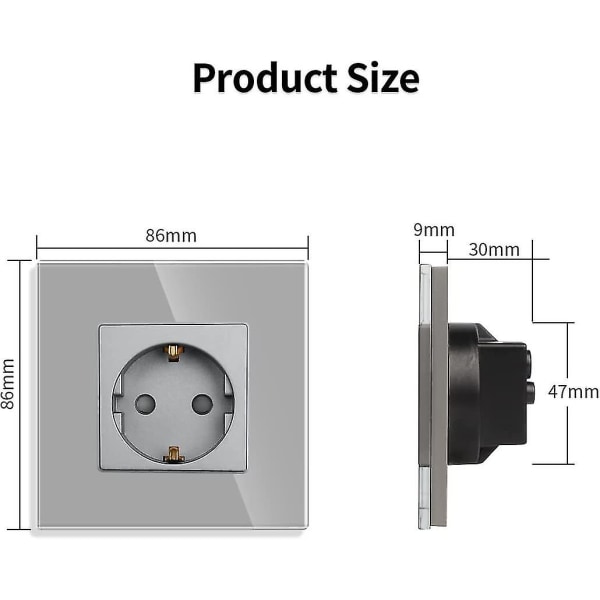 Einzelsteckdose In Grau, 16amp Glas Schuko Steckdosen Unterputz Schutzkontakt Wandsteckdose-86mm, 250v, 1 Fach (hy)