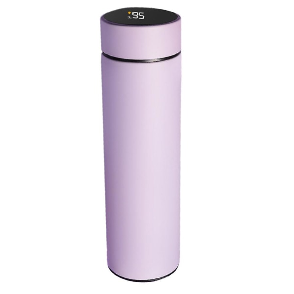 Vannflaske med LED-temperaturdisplay, dobbelvegget vakuumisolert vannflaske matt oransje matte purple