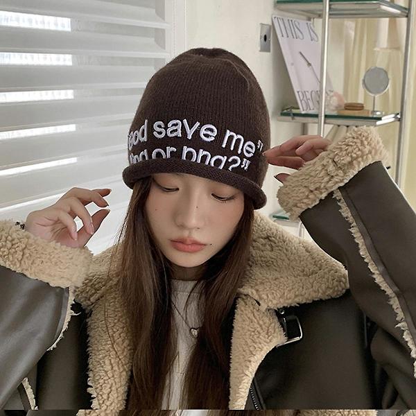 Y2k Beanie Huer Strikket Uld Hat Brev Jacquard Hat 2000s Søde Mænd Kvinder Unisex Skull Cap Ski Cykling Udendørs style 1
