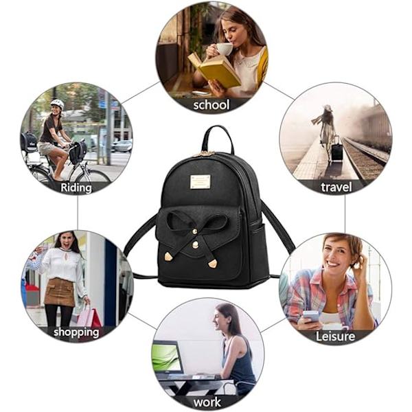 Kvinnor Ryggsäck Mini Ryggsäckar Flickor Rosett PU Läder Ryggsäck Handväska Söta Axelväskor Ryggsäck för Damer Liten Ryggsäck Tonåringar black