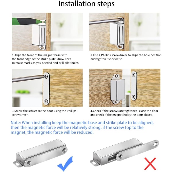 Magnetisk dørgreb Træk Stærk Magnet Skabslåse Magnetisk Hardware Rustfrit Stål Krom Dørlukker til Badeværelse Skydedør Vindue Skab S