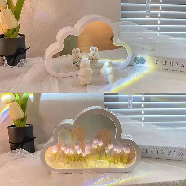 DIY Tulipan Nattlys, Sky Tulipan Speil Nattlys, Simulering Blomst Soverom B Pink