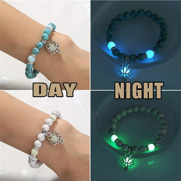 Ångest & Stressavlastande Armband, Glow in The Dark Lotus Yoga Healing Stone Armband, Luminous Glowing In The Dark Moon Lotus Flower Shaped Charm Armband