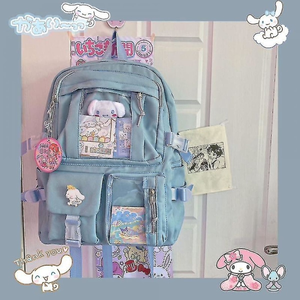 Kawaii Sanrio Mymelody Kuromi Cinnamoroll Pompom Purin Ny Ryggsekk Tegneserie Stor Kapasitet Student Skoleveske Utendørs Ryggsekk J