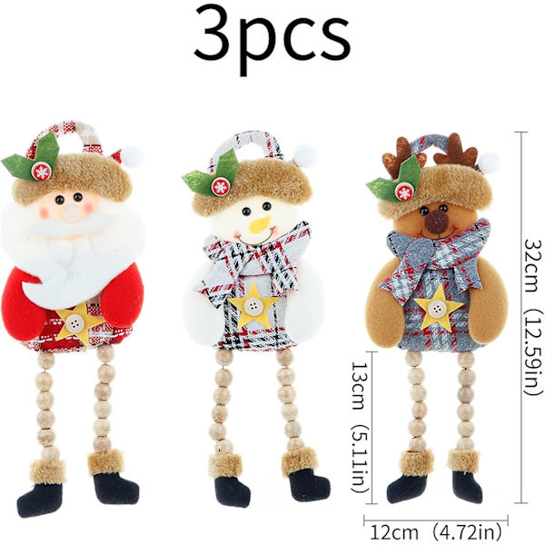 3 stycken sittande tomte snögubbe ren julpynt långa ben julpynt hänge för eldstad inredning bord hemdekoration jul