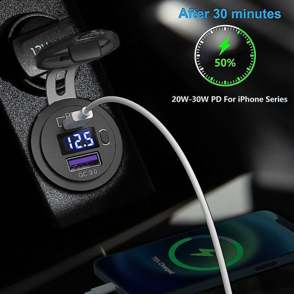 48w Usb C Car Charger Socket, 12v/24v Pd&qc 3.0 Car Socket With Led Voltmeter And On/off Switch Fast Car Charger (hy)