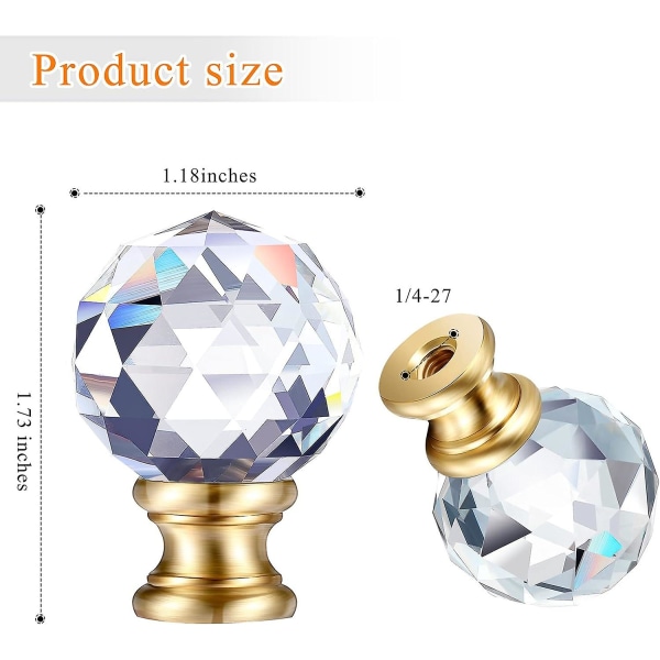 2 Krystall Lampe Topper Med Gullbase, 1-3/4 Tommer Diamant Knagg For Lampedekorasjoner