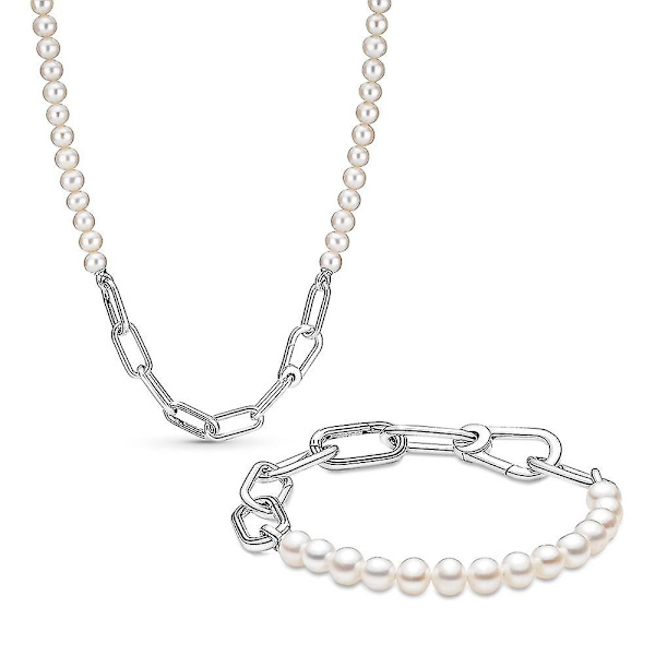 Ny 925 Sterling Sølv Pan Mig Ferskvandsdyrkede Perlehalskæde Passer til Kvinder Armbånd Elegant Mode Smykkegave Bracelet-16cm