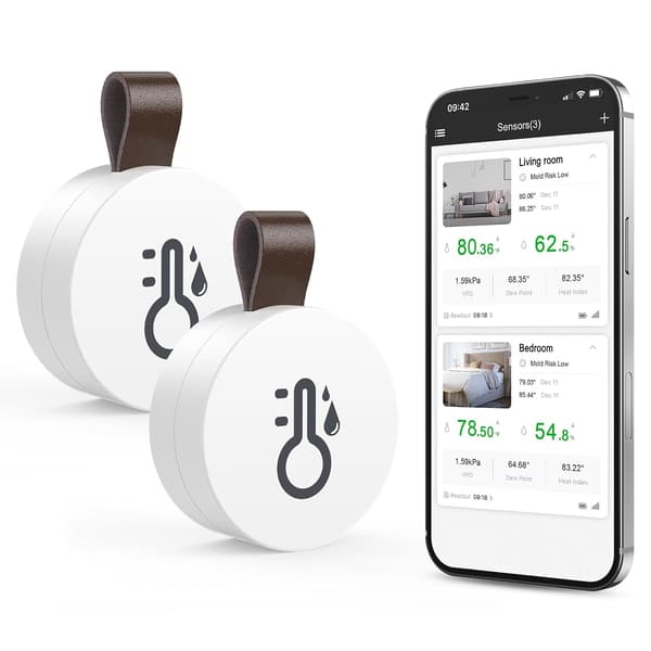 2 stk. Trådløst Termometer Hygrometer, Mini Bluetooth 5.0 Fugtighedssensor med Dataeksport & Alarmer til iOS Android