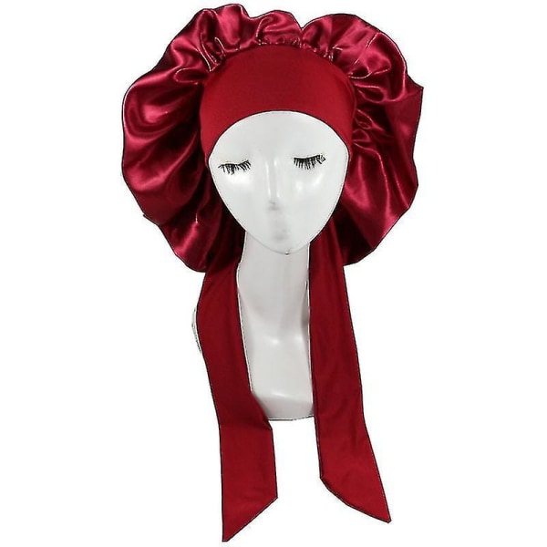 Silke Bonnet Satin Bonnet For Sleeping Bonnet Med Tie Band Natthette Høy kvalitet Wine Red