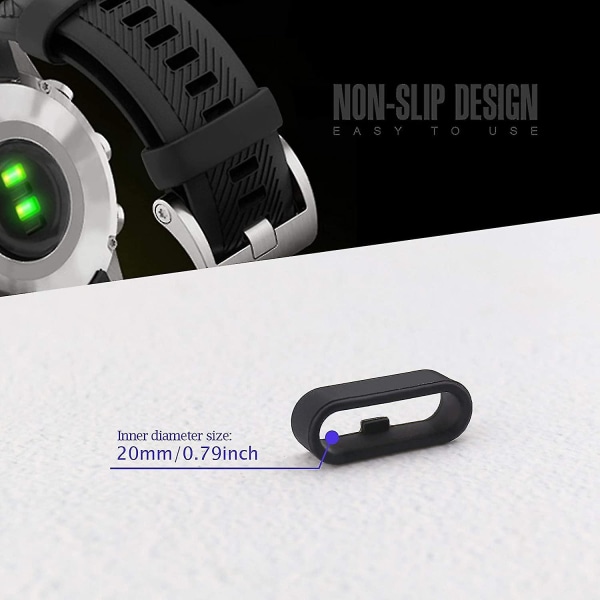 10 kpl rannekellon silmukka, yhteensopiva Garmin Vivoactive 3 & Music Secure silikonirenkaan kanssa - (musta)