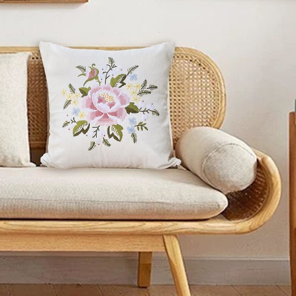 Broderi pute sett bursdagsgave DIY håndlaget nålearbeid med mønster hjem dekor putetrekk uferdig for voksne-yuyu F 44cm x 44cm