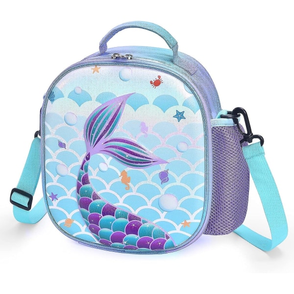 Mermaid Lunch Bag - Boîte à lunch isotherme 3D pour les filles Pique-à l'école Shopping frokost Shiny Crossbody
