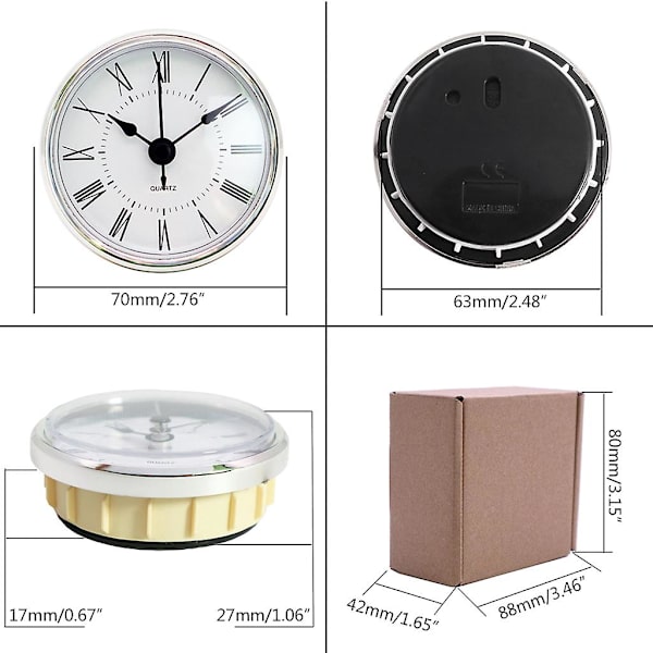 2,8 tuuman / 70 mm:n klassinen kello kvartsiliike, musta metallikello, pyöreä