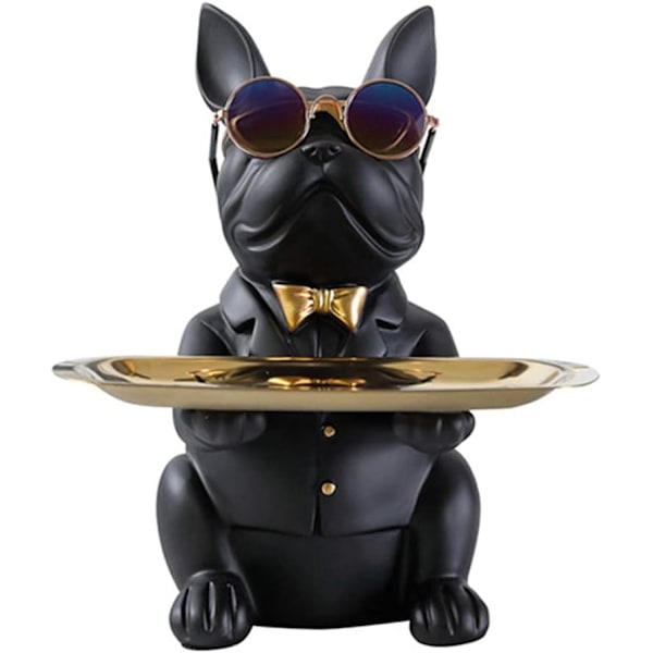 Bulldog Dekorativ Statue Opbevaringsbakke Møntbank Indgangsnøgle Snackholder Moderne Kunststatue Hjemme Skrivebordsdekoration